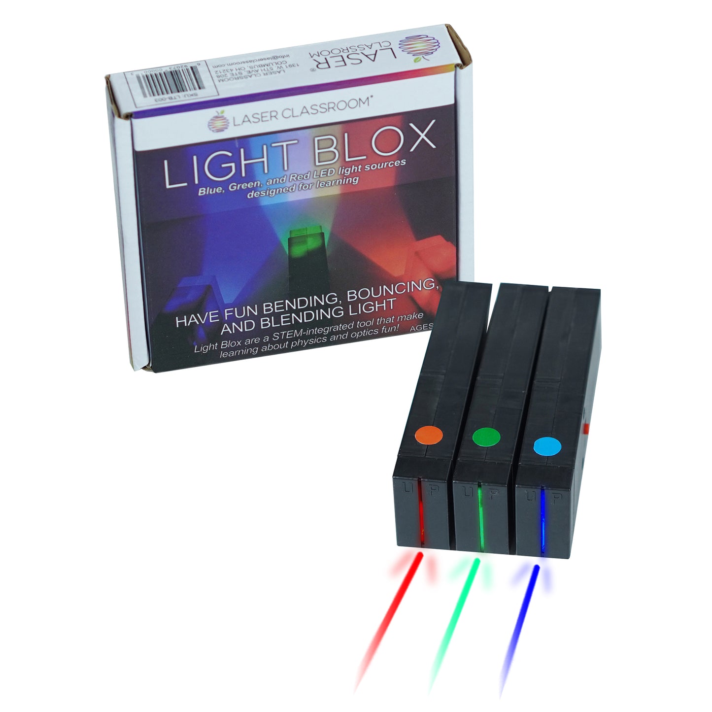 light blox ray laser rgb led lights physics reflection refraction diffusion diffraction sprectrum box color red green blue science bending bouncing blending STEM optics learning teaching lab classroom school educational