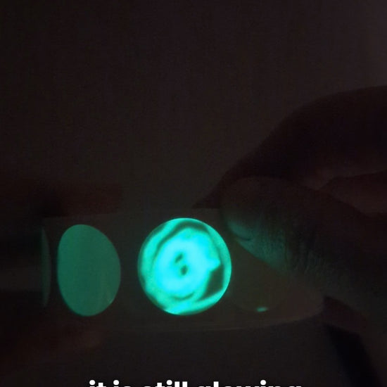 violet and purple laser pointer of 405 nm lights up a glow in the dark fluorescent sticker in an at home DIY physics experiment from laser Classroom